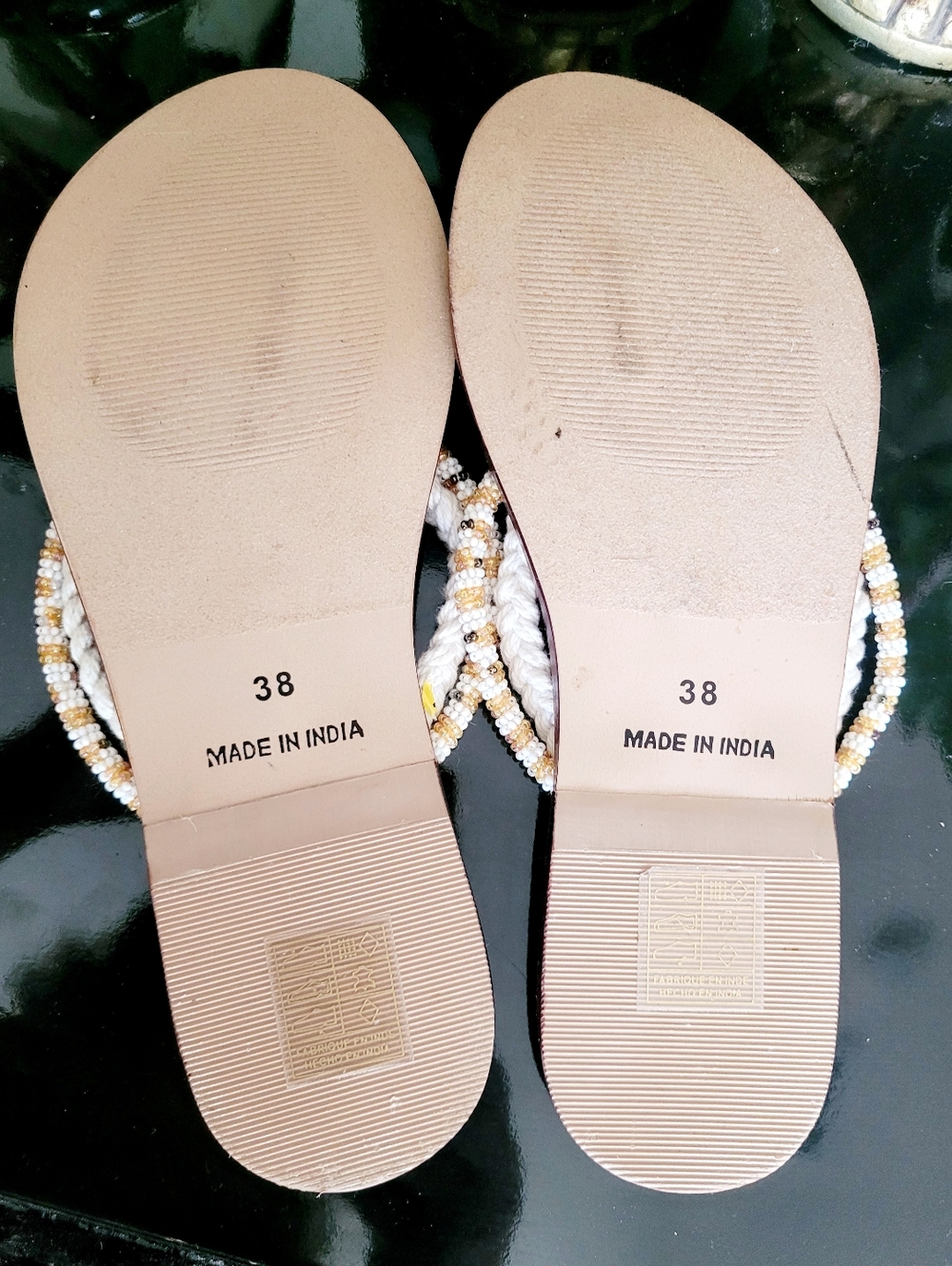 Free People Menorca Boho Braided Tassel Thong Sandals Cream Leather US 7-7.5 - Picture 12 of 16